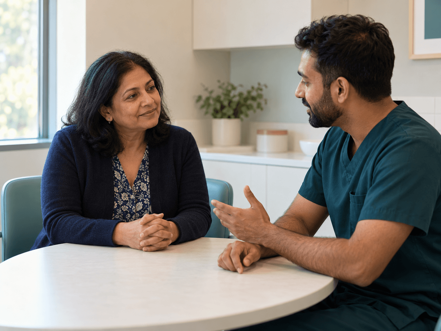 A patient discusses plans for a tooth extraction with a dentist.