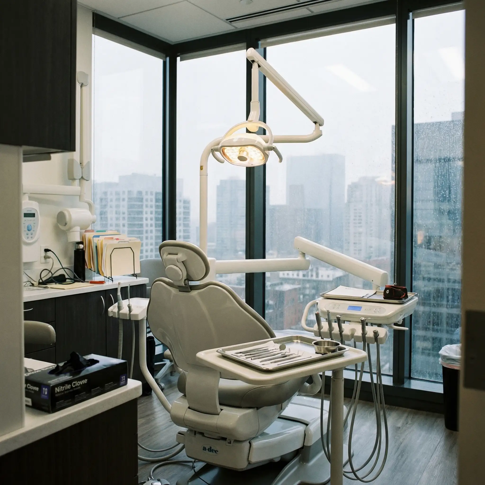 Modern dental operatory with city views